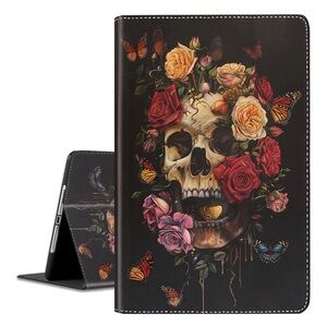 iPad 10th Gen 10.9” Floral Skull Case Butterfly Rose PU Leather Folio